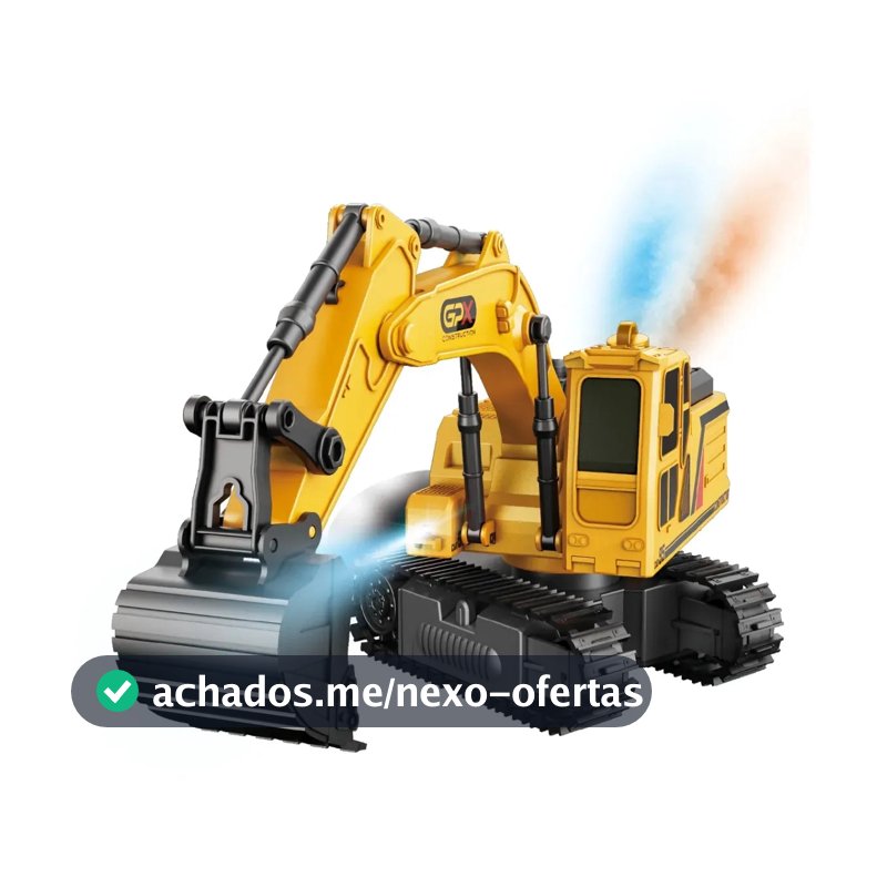 Carrinho Controle Remoto Mini Escavadeira Trator Recarregável Solta Fumaça Led Car Maxi Toys - AMARELO