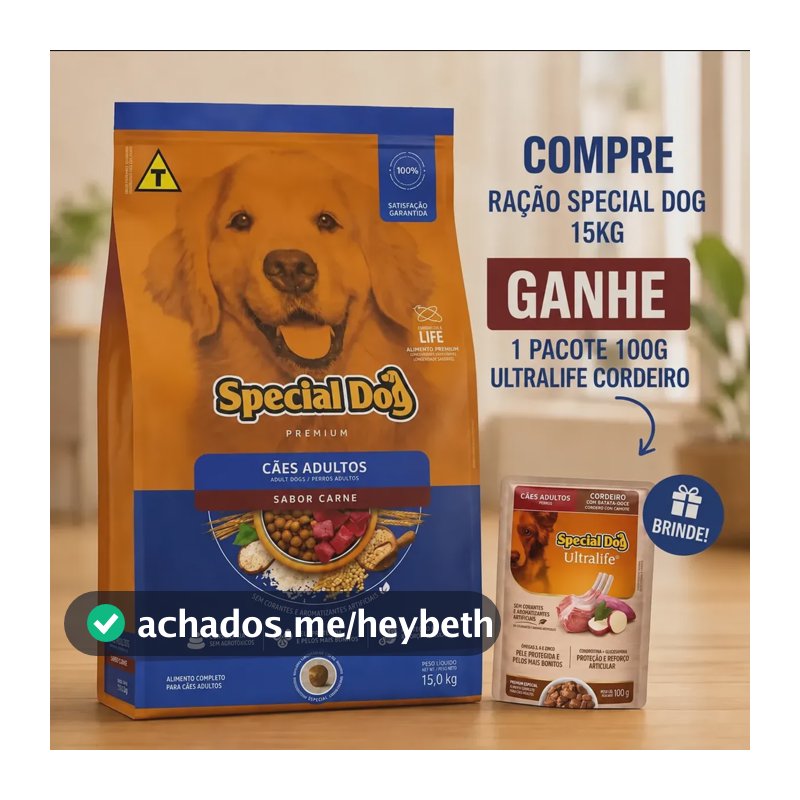 Ração Special Dog Para Cães Adultos Sabor Carne 15kg +brinde