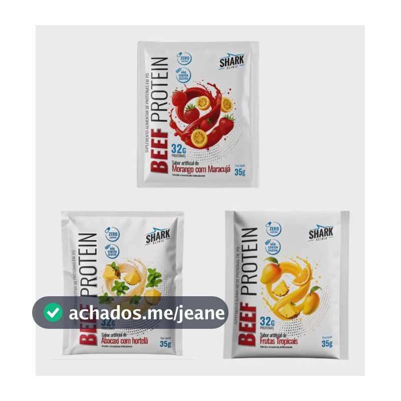Beef Shark 3x 35g Dose Proteina Whey Carne Suco Zero Lactose 3x Frutas Tropicais