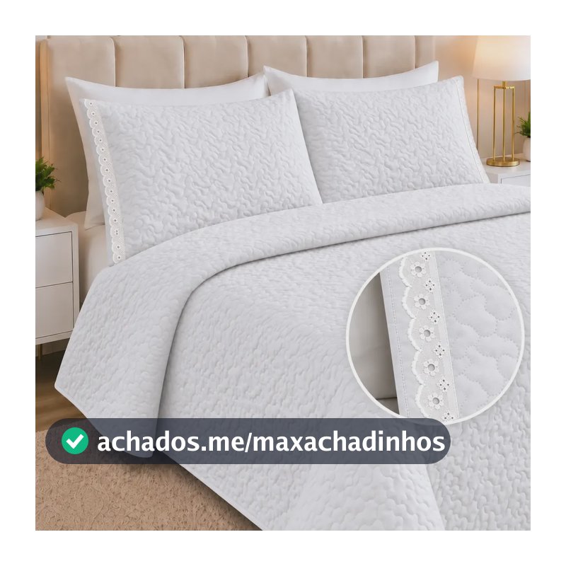 Kit Cobre Leito Casal Dupla Face Colcha 3 Peças 200 Fios Branco
