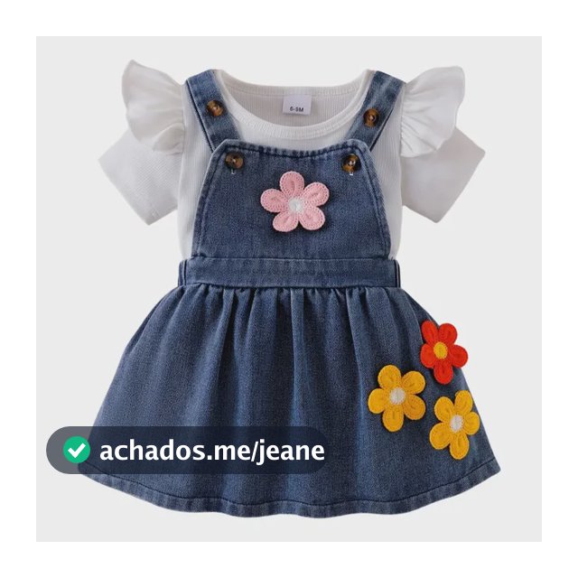 Conjunto Vestido Jeans E Blusa Bebê Menina Floral White Florido 6-9m