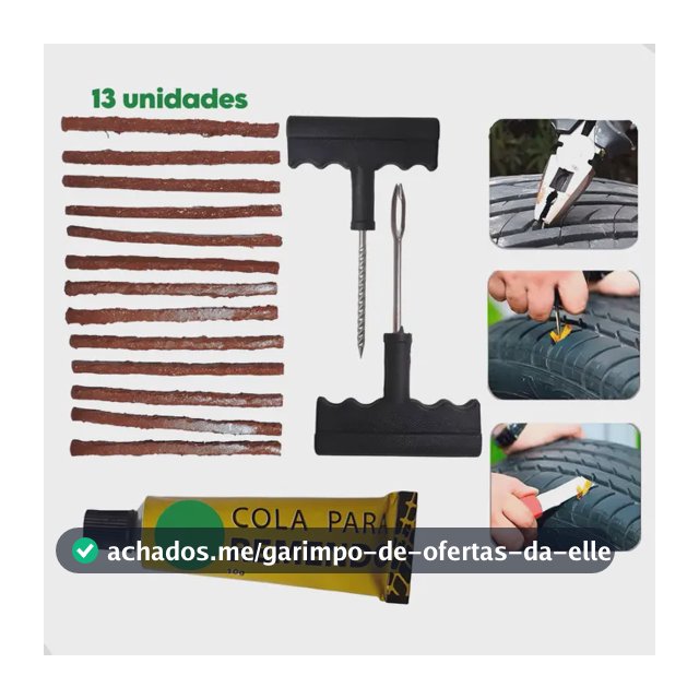 Kit Reparo Pneu Furo Remendo Carro Moto + Refil Macarrão