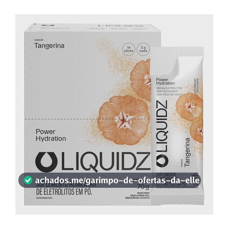 LIQUIDZ® - Eletrólitos Zero Açúcares - Sabor Tangerina - Kit 1 Caixa - 14 sachês