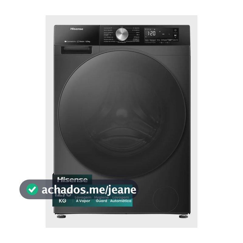 Lava e Seca Hisense 3S 12kg / 8kg Wi-Fi, 4 em 1, Inverter, 16 programas, Ciclo Rápido, Economia de Água-WD3S1243