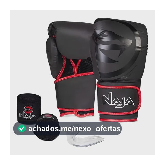 Kit Luva Naja Black Line Muay Thai Boxe + Bandagem + Bucal