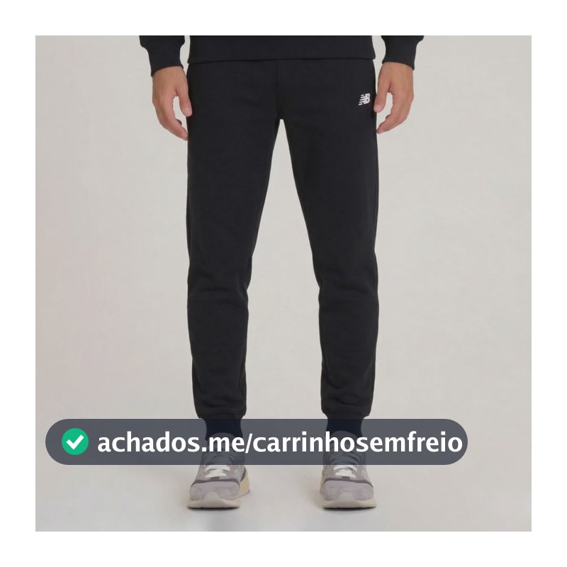 Calça Moletom New Balance Masculina Essentials Academia Preto Gg