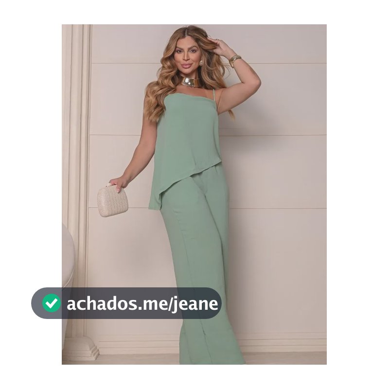 Conjunto Feminino Calça Pantalona Blusa Assimétrica Verde Gg