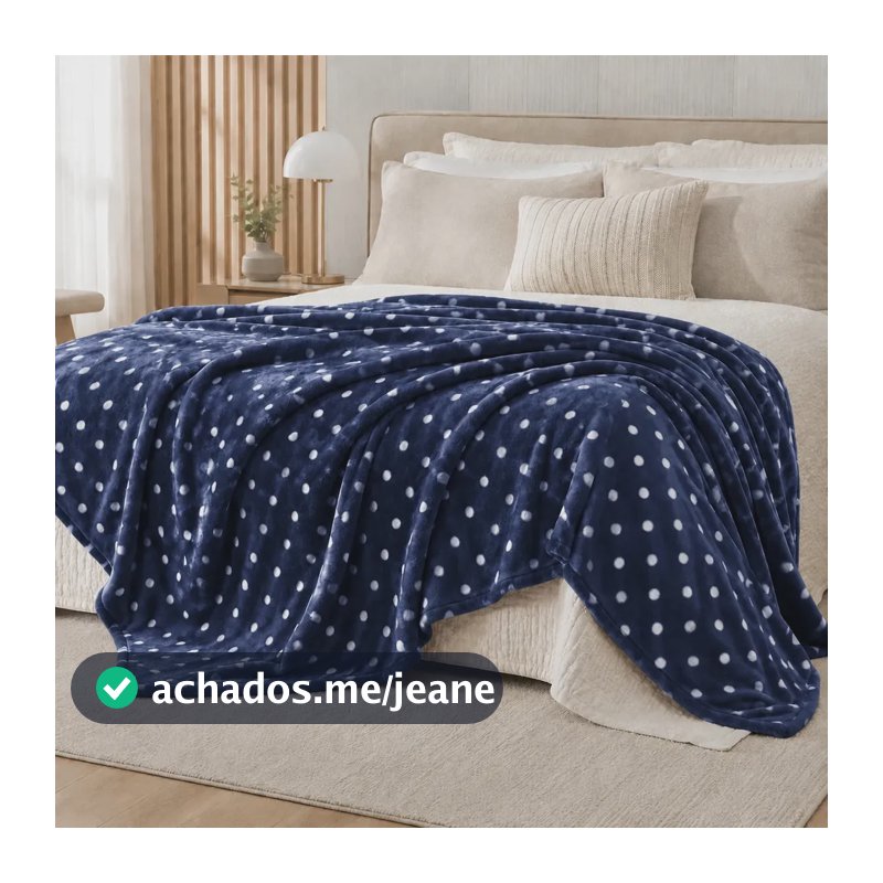 Manta Soft Poá Azul Marinho Bolinhas Para Cama Casal Cobertor Dia A Dia Luxo