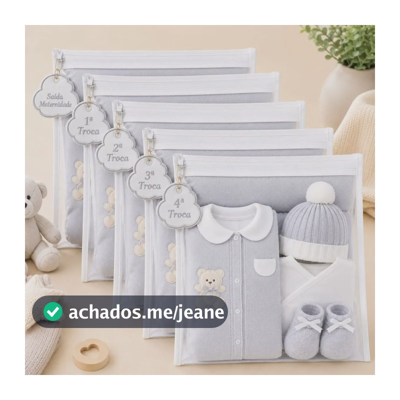 Kit 5 Saquinhos Maternidade Com Tag Bordada De Identificação Branco