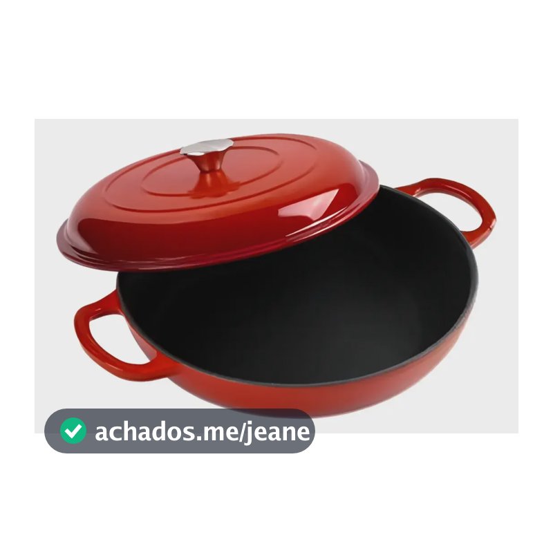 Panela Ferro Frigideira Tampa Redonda Ferro Fundido Esmaltada Antiaderente Com Tampa Cor Vermelho