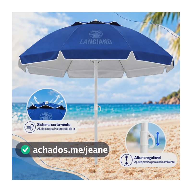 Guarda Sol Praia Grande Gigante 2,40m Proteção UV Corta Vento Respirável Altura Ajustável Verão Piscina Camping Pesca Cor Azul