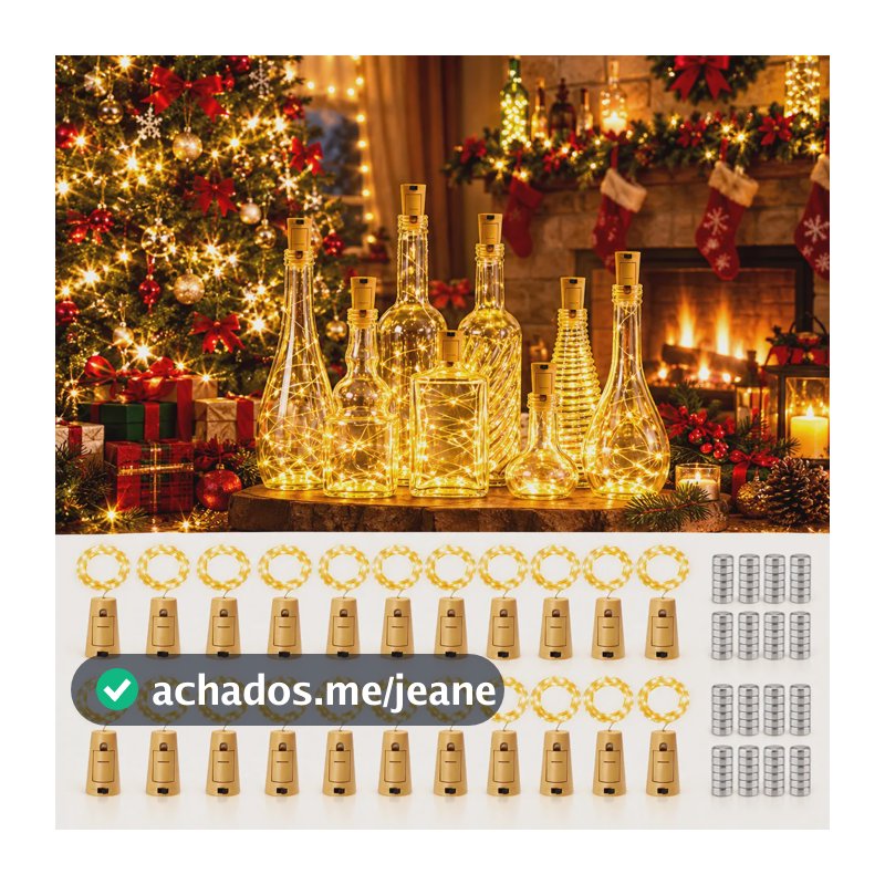Kit 20 Rolhas De Led Fio Fada Garrafa 2m 20 Led  Pisca Pisca Branco Quente 5v