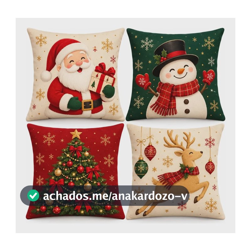 Kit 4 Capas De Almofada Natalinas 45/45cm Alegria De Natal Alegria De Natal