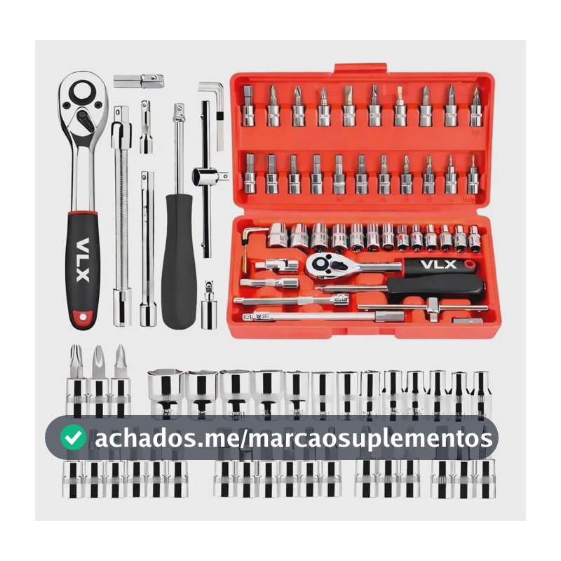 Kit Ferramentas 46 Peças Com Soquetes e Chaves Para Carro e Casa Vlx Vermelho