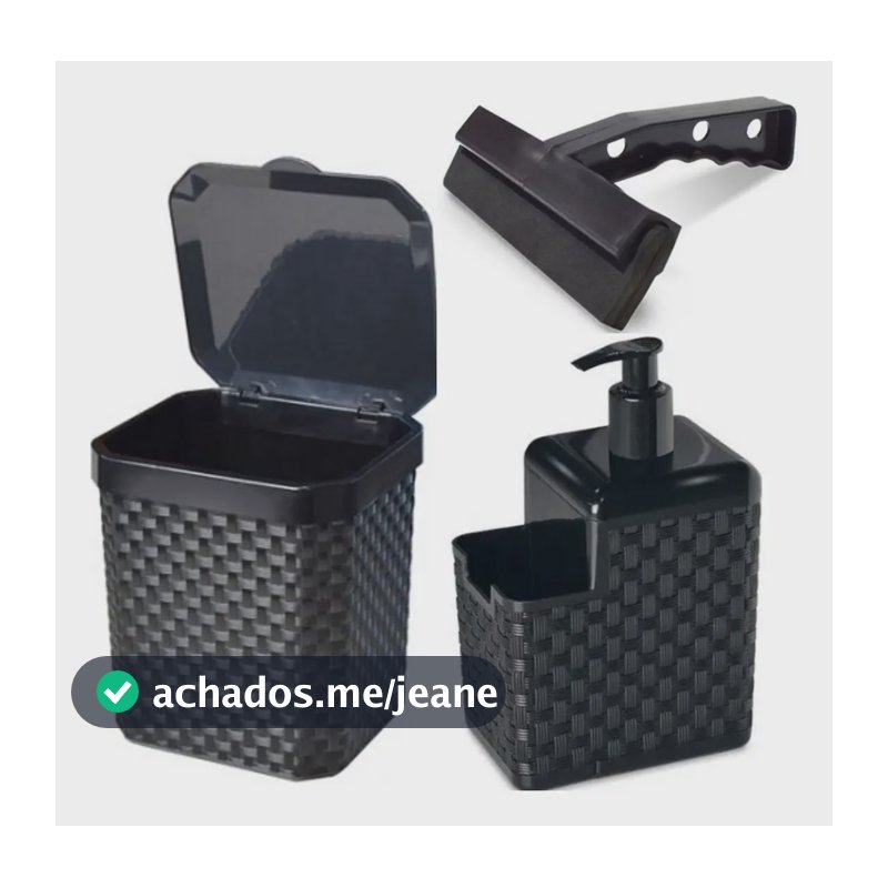 Kit Pia 3 Peças Lixeira Porta Detergente Esponja E Rodo Pia
