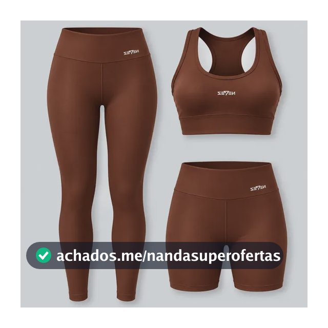 Kit Conjunto Feminino Fitness Top Nadador + Legging + Short Marrom G