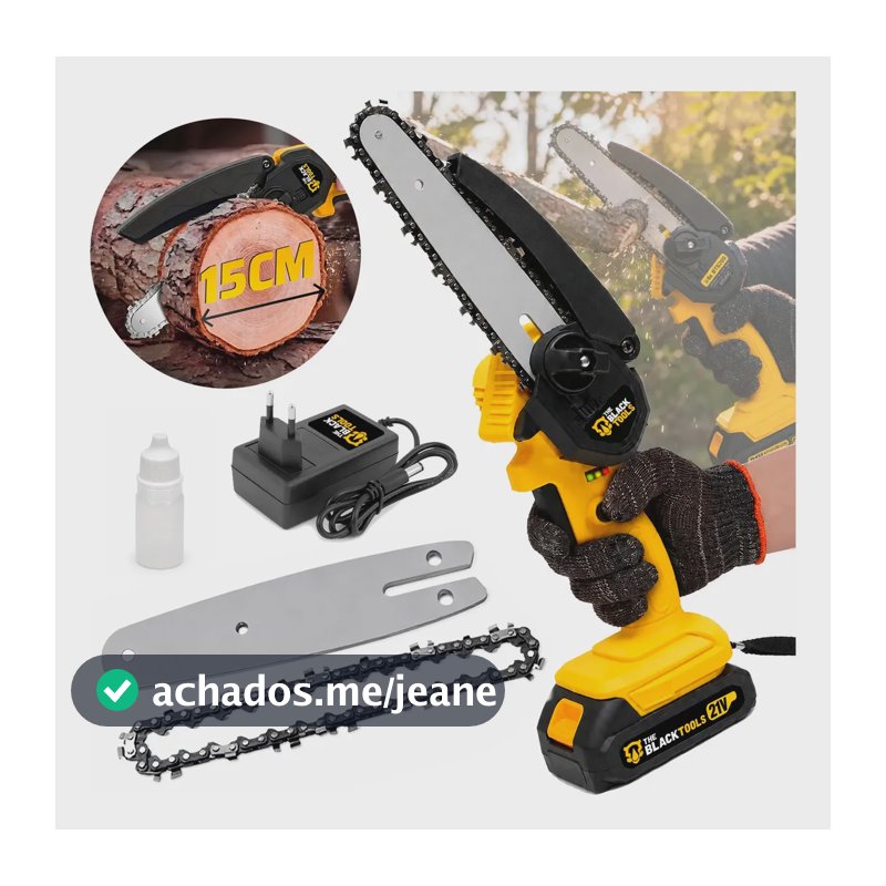Mini Motosserra Portatil De 6 polegadas 550W A Bateria 21v Recarregável Profissional Bts-200 The Black Tools