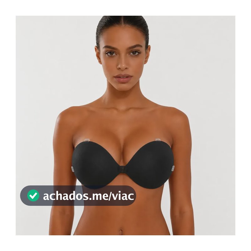 Miss Queen Sutiã Adesivo Push Up 3cm Natural Alça Removível Preto Liso M