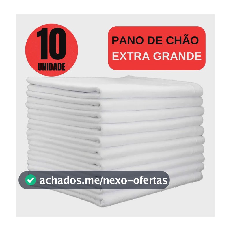 Kit 10 Panos de Chão Extra Grande 45x65cm Algodão Branco Ditap Mix Absorvente Limpeza Pesada
