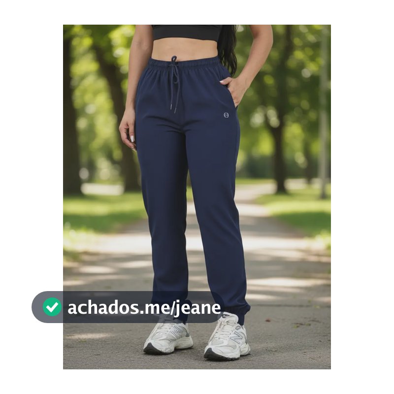 Calça Feminina Jogger Em Tactel Com Elastano Bolsos E Cordão Azul-escuro Liso Gg