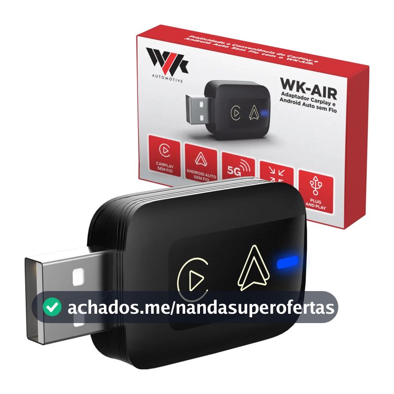 Adaptador Sem Fio Carplay E Android Auto Universal Wi-fi WLK AUTOMOTIVE WK-AIR Cor Preto