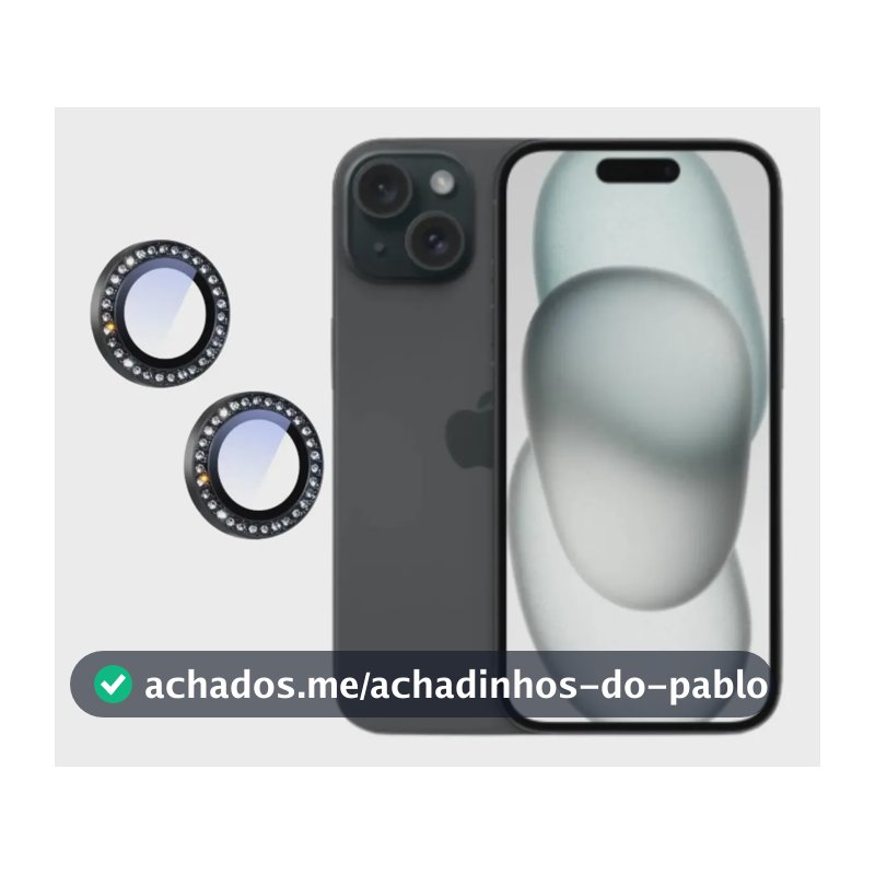 Lente Câmera Strass Película iPhone 16 / 16 Plus Kit Cor Preto iphone 16 e 16 Plus