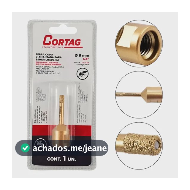 Broca Diamantada Serra Copo 8mm / 10mm Cortag - Lixadeira