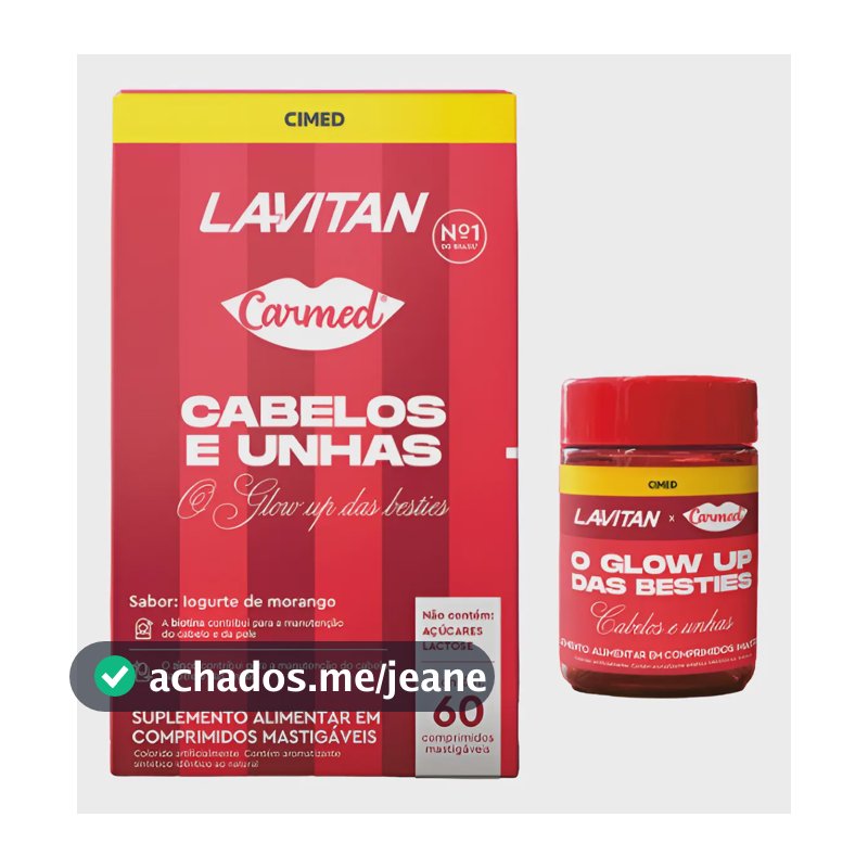 Suplemento Em Comprimidos Mastigáveis Cimed Lavitan Carmed Cabelos E Unhas Sabor Iogurte Com Morango De 60 Un Iogurte De Morango.