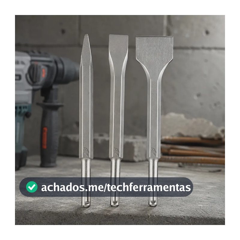 Kit Ponteiro e Talhadeiras SDS Plus 3 Peças 250mm para Martelete 20mm 40mm Aço Demolição Concreto Parede