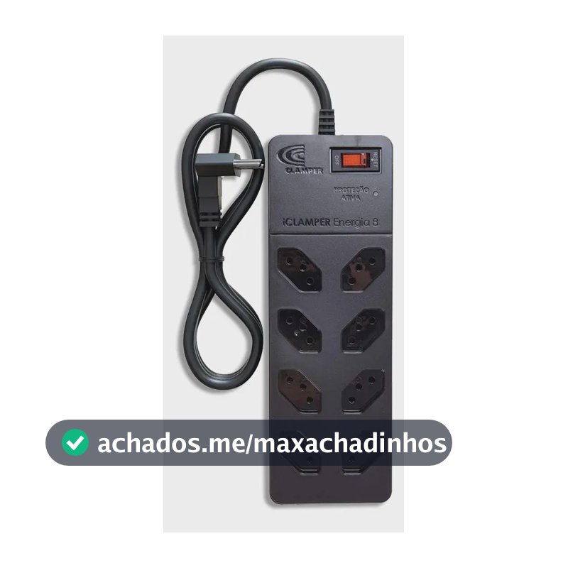 Filtro de Linha com Protetor de Surto DPS iCLAMPER Energia 8 Tomadas 3 Pinos 10 Amperes com Tecnologia LCF Anti Raio Cor Preto