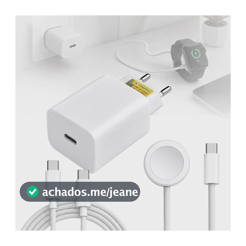 Carregador Para iPhone 15 16 17 Relógio Apple Watch 8 7 6 5 Branco