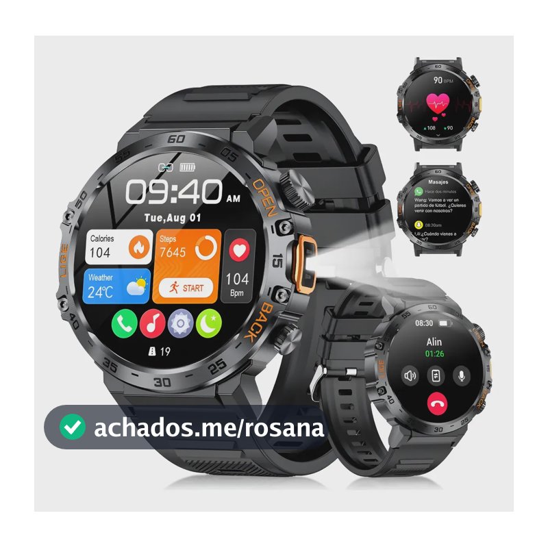 Relógio Inteligente Homem Smartwatch Esporte Tátic Com Luz Preto Pulseira De Silicone