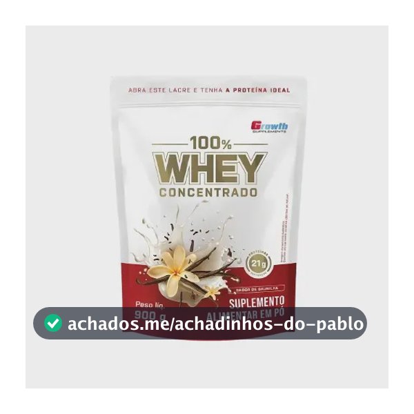 100% Whey Concentrado 900g Growth Supplements Baunilha