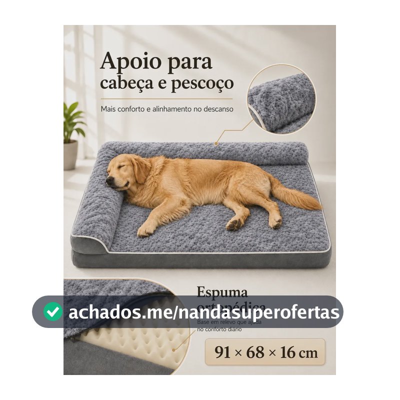 Cama Cachorro Grande Caminha Pet Porte Medio Colchao Lavavel Cinza Retangular