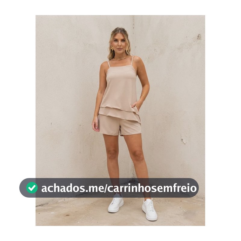 Conjunto Feminino Blusa Assimétrica Com Shorts Alfaiataria Bege 42