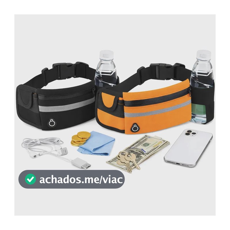 Kit 2 Pochetes Esportiva Impermeável Celular Acessórios Academia Treino Corrida Caminhada Moderna Bolsa Transversal Cintura Moda Blogueira Marca Lemon Shark Cor Preta E Laranja