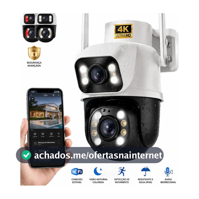 Câmera de Segurança Wi-Fi iCSee/Yoosee A28B 4K Dupla Lente Visão Noturna Colorida Full Hd Externa Prova D'água Ip66 Sensor Movimento Woosh
