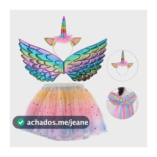 Kit Fantasia Infantil Menina De Unicornio/asa+saia+tiara Aleatório Único