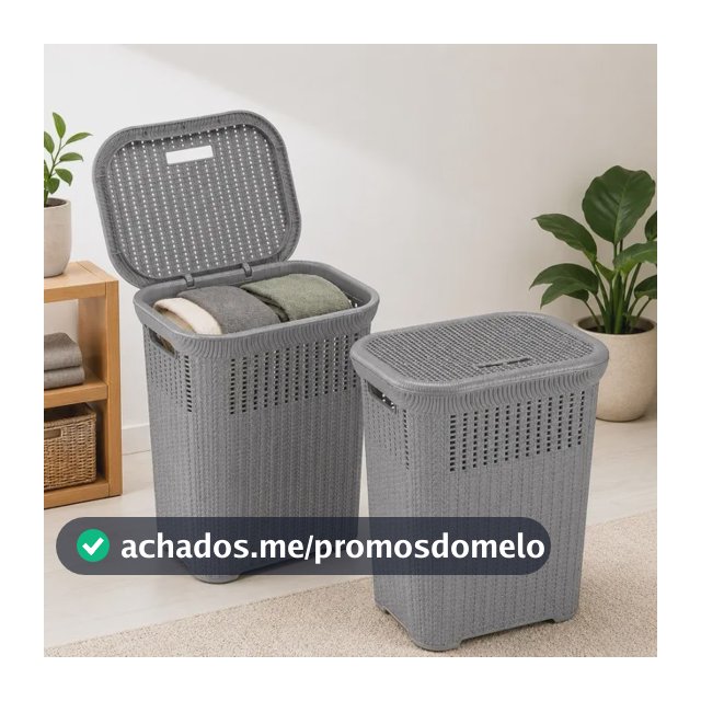 Cesto De Roupa Rattan 50l Com Tampa Basculada Grande Giplast Cinza