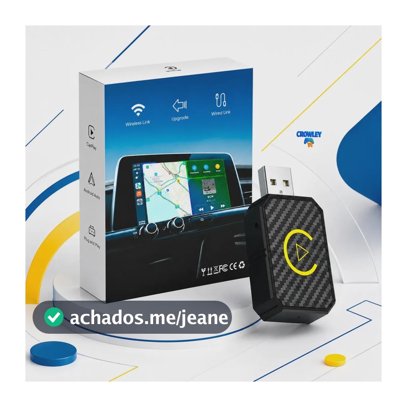 Adaptador Carplay Sem Fio Android Auto 2 Em 1 Usb Usb-c Wireless Plug play Automático Car play Smart Wireless AI Box Crowley