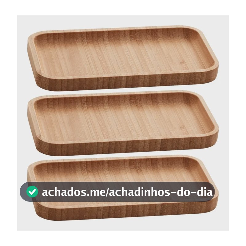 Kit 3 Bandejas De Bambu Retangular Para Cozinha 20x10cm Peti Lyor Hire