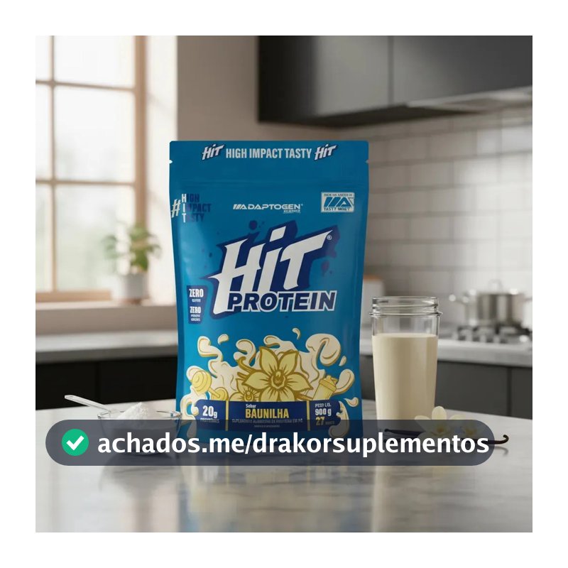 Suplemento Hit Protein Adaptogen Science sachê 900g Whey Protein Zero Gluten Zero açucar Sabor Baunilha
