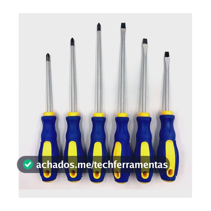 Kit Jogo de Chaves Fenda e Phillips 6 Peças com Cabo Emborrachado 16 a 23cm para Manutenção Reparos Montagem e Uso Doméstico