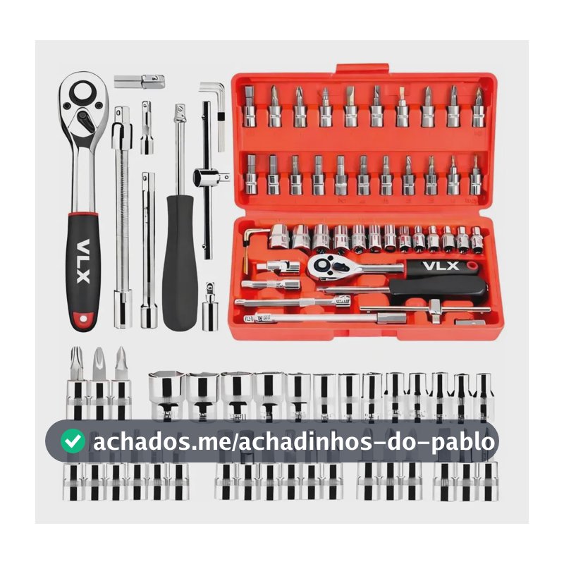 Kit Ferramentas 46 Peças Com Soquetes e Chaves Para Carro e Casa Vlx Vermelho