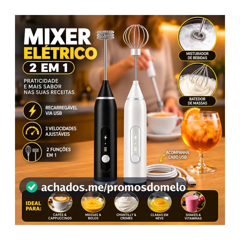 Mini Mixer Misturador De Bebidas Elétrico 2 Em 1 Portátil Recarregável Mexedor De Ovos Leite Whey Café Espuma Shake Drinks Capuccino Suco Blackbom