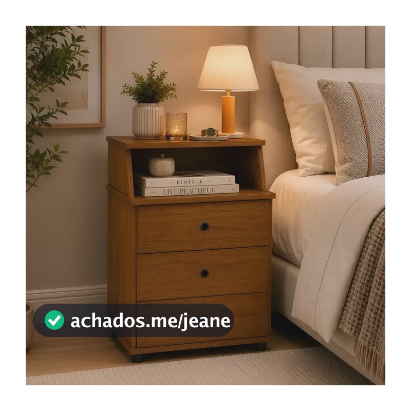 Mesa De Cabeceira Com Gaveta Para Quarto Criado Lateral Cama Brilhante Marrom
