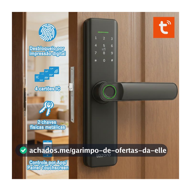 Fechadura Eletronica Digital Com Biometria, Senha, Cartão Ic E Tuya App Bluetooth LAZORO LAM-525B