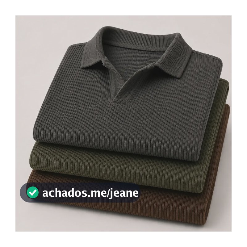Kit Camisa Polo Masculina Canelada Gola Italiana Sem Botao Kit 3 - Chumbo / Verde Militar / Marrom G