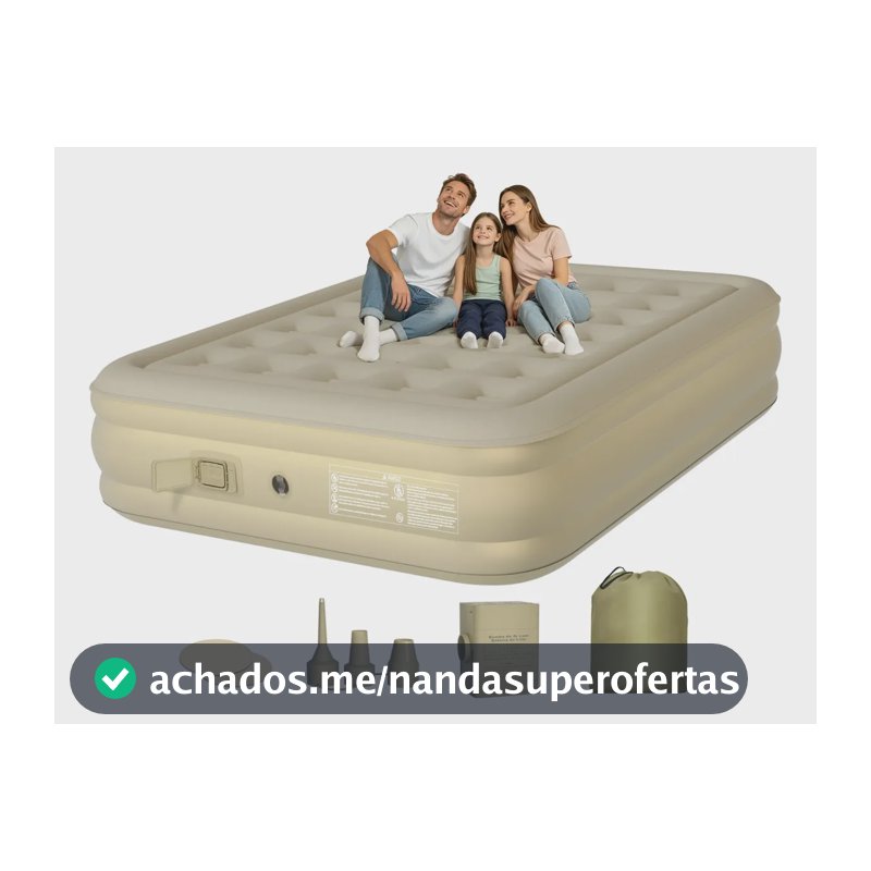 Ecozendsy Colchão Inflável Casal Queen Size com Bomba Elétrico Recarregável Embutida Portátil 203x150x45cm