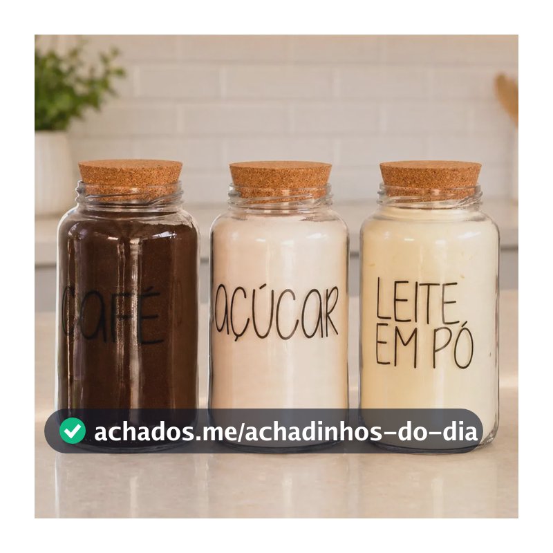 Kit 3 Potes De Vidro 810ml - Tampa De Rolha Cantinho Do Café Cor Café Açúcar Leite Em Pó